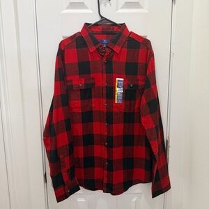 George Red and Black Plaid Button-Down Shirt